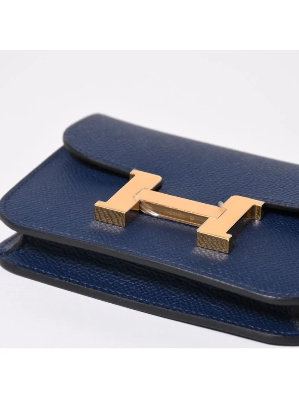 Hermes Constance Slim Bifold Wallet Veau Epsom Navy Pouch Gold